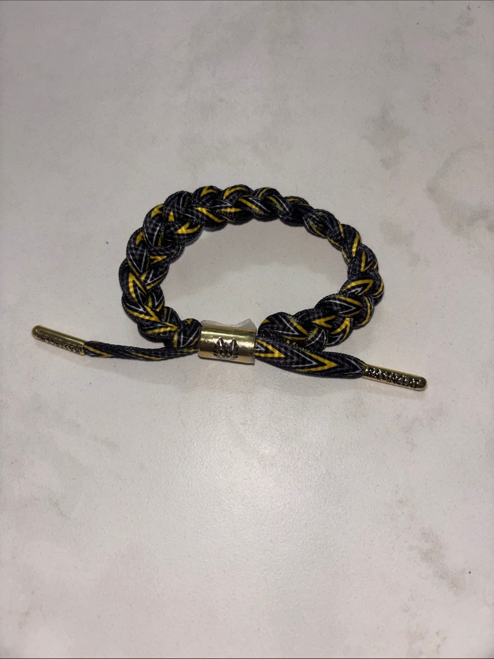 Braided Black and Yellow Rope Bracelet with Gold Accent